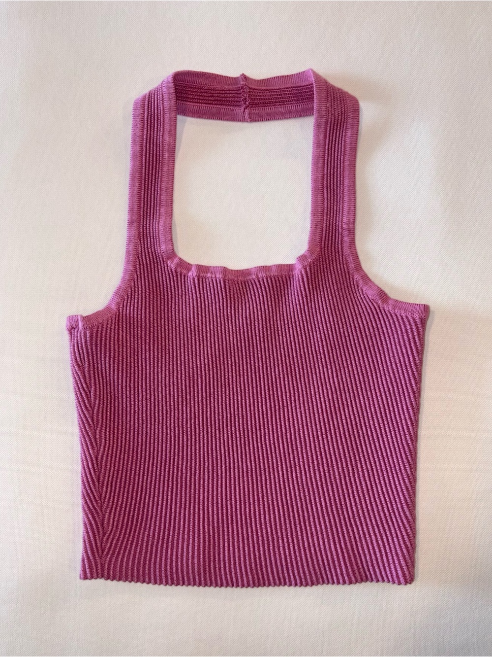 Gianni Bini Ribbed Cropped Halter Tank in Magenta